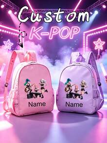 1pc Back To School Personalized Customized Backpack, Casual Versatile K-POP Theme Print, Zipper Closure Nylon Material, Adjustable Shoulder Straps, Hand-Carry, Suitable For School, Commuting, Shopping, Daily Use. Birthday Gift. - One Size - View 2