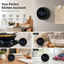 1pc Kitchen Timer For Cooking Baking, Home Countdown Timer Reminder Alarm Clock With Magnetic Backing, Rotary Timer With 3 Volume Levels, Time Management Remind Timer, 3*AAA Battery Operated (Battery Not Included) - LED digital display - View 7
