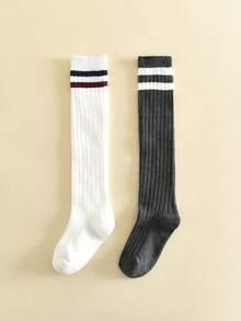 2 Pasang Kaos Kaki Anak Bergaris Selutut, Kaos Kaki Panjang Lembut, Nyaman, dan Bernapas untuk Seragam Olahraga Sepak Bola, Cocok untuk Remaja dan Balita - MultiWarna - View 1
