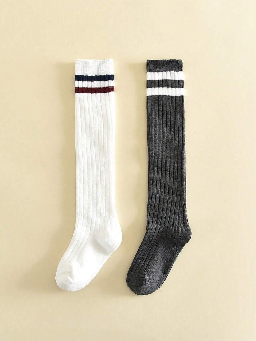 2 Pasang Kaos Kaki Anak Bergaris Selutut, Kaos Kaki Panjang Lembut, Nyaman, dan Bernapas untuk Seragam Olahraga Sepak Bola, Cocok untuk Remaja dan Balita - MultiWarna - View 1