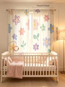 2pcs Cute Pink Floral Curtains With Privacy Protection Rod Design, Beautiful And Durable, Washable, Baby Shower Decoration, Room Decor, Baby Gift - Multicolor - View 10