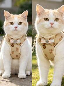 1 Set Bear Print Gemstone Bow Decor Pet Harness And Leash Set,Soft Adjustable Vest For Small And Medium Cats And Dogs,Escape Proof Cat Harness For Outdoor Walking - Multicolor - View 11