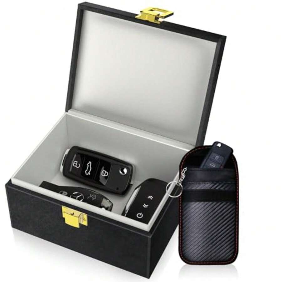 Faraday Box With Faraday Bags For Car Keys, Car Key Signal Blocking Box, Keyless Entry Car Key  Protector Anti-Theft Shielding Cage - A - View 1