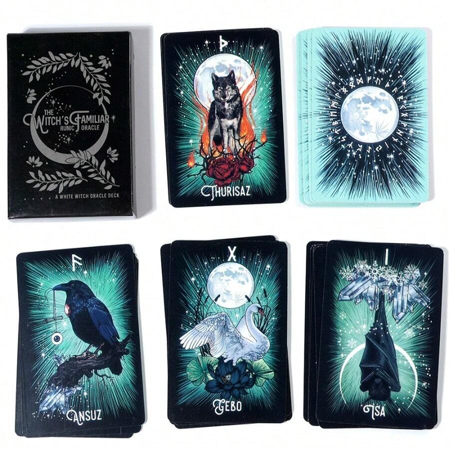 Mini Size Familiar Runic Oracle Mystery Fortune Telling Playing Card Party Game Tarot Divination Tools - Black - View 1