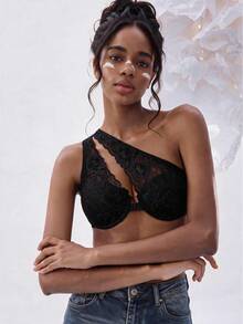 Women's Sexy Lace Underwire Bra, Front Closure Design, Comfortable Support, Suitable For Matching With Clothing And Lingerie - Black - View 3