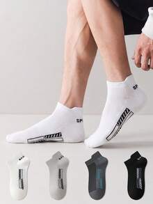 ZUJO 4 Pairs Thin Men's Short Socks, Mesh Breathable Multi-Function Socks With Letter Design, Suitable For Home, Casual, Sports, Running - Multicolor - View 1