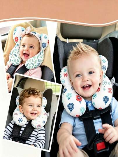 Infant U-Shaped Travel Neck Pillow, Snowflake Print Baby Head Support Cushion, Soft Toddler Neck Pillow, Suitable For Car Seats, Strollers, Airplanes