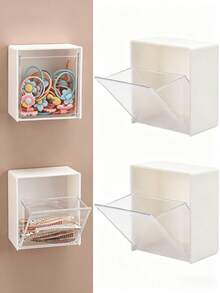 1/2/4pcs Wall-Mounted Storage Boxes - Cosmetic Storage Box, Jewelry Storage Box, Plastic Storage Rack, For Organizing And Storing Dental Floss, Hair Ties, Hair Clips, Powder Puffs And Other Items. Suitable For Home, Bathroom, Room Decor, Dorm Essentials, Back To School Supplies - Multicolor - View 5