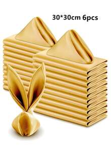 4pcs/6pcs/12pcs Gold Shiny Soft Wedding Napkins, Silky Satin Dinner Cloth Napkins, Home Kitchen Hotel Banquet Birthday Party Event Table Decor - Gold - View 14