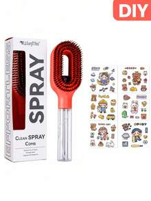 2-In-1 Spray Hairbrush With 6 DIY Stickers, Refillable Spray Brush For Wet And Dry Hair Detangling, Anti-Static Styling Tool, Personalized Hairbrush Gift - Multicolor - View 13