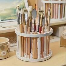 Plastic Round Hole Paint Brush Holder And Organizer - Rack Holds Paintbrushes, Makeup Cosmetic Brushes, Pencils, Pens, Markers, Art Tools, Desk Stand - A - View 3