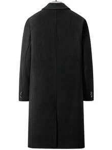 Jaket Jas Pria Campuran Wol, Jaket Kasual Warna Polos dengan Saku & Kancing Depan Lengan Panjang, Pakaian Musim Gugur/Musim Dingin - Hitam - View 2