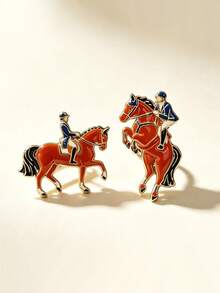2pcs Creative Cartoon Vintage Knight Riding Horse Alloy Brooch, British Equestrian Oil Drop Badge Clothing Accessory, Backpack & Jacket Decoration - C3589 - View 3