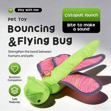 Dog Spring-Loaded Flying Insect Toy, Oxford Fabric Interactive Squeaky Chew Toy, Pet Fun Throw Toy - Green - View 4