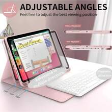 Keyboard Leather Case Tablet Protective Cover, Book-Style Tablet Protective Shell, Ultra-Thin Bluetooth Keyboard + Tablet Protective Case Stand, Shockproof/Anti-Vibration/Dust-Proof/Anti-Fingerprint, Truly Magnetic Sleep/Wake Function, Can Hold Bluetooth Magnetic Keyboard, Secure Magnetic Attachment, Product Does Not Include Capacitive Stylus, Multiple Color Options Tablet Protective Case - 粉色 - 查看 1