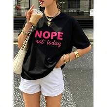 Slogan "Not Today" Graphic T-Shirt, Attitude-Filled Phrase Print Tee, Casual Anti-Emotion Aesthetic Short Sleeve, Bold Statement Top Black Summer - Black - View 3