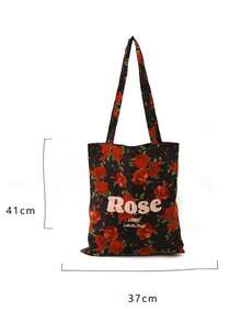 French-Inspired South Seas-Style Canvas Bag With Vintage Red Roses, Shoulder Strap, Large Capacity Perfect For Daily Commuting And Business Use - Rose Red - View 11