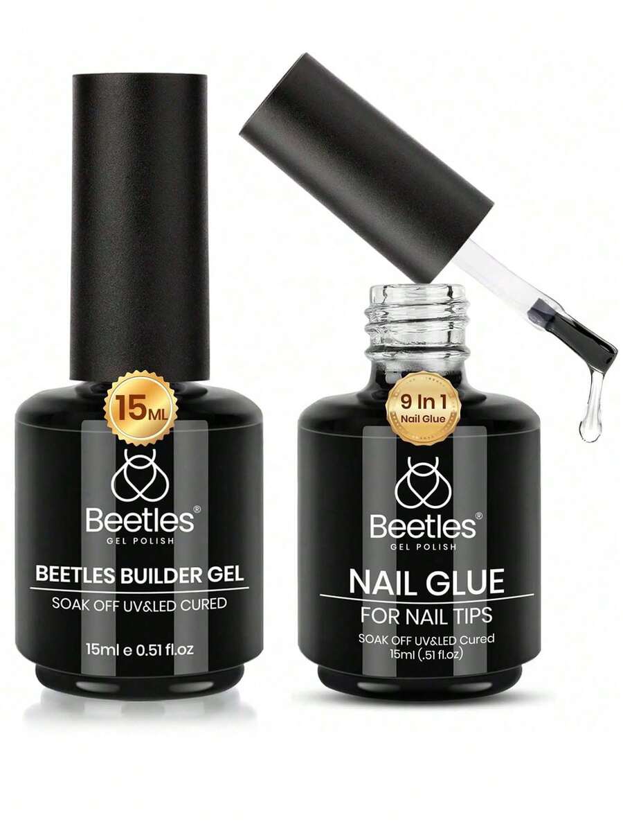Beetles 2 Bottles 15ML 9-In-1 Nail Gel, Nail Extension & Reinforcement Hard Gel, UV LED Light Compatible, Long Lasting, Women's Gift - Nail Glue - View 1
