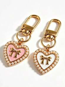 1pc/2pcs/5pcs Pearl Heart Pendant Simple Oil Drip Heart Bow Keychain Charm, Versatile Daily Bag Accessory - Multicolor - View 8