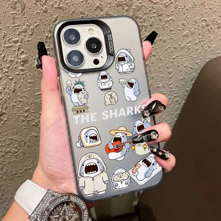 Cartoon Cute Shark Pattern Laser Phone Case For IPhone 17 16 15 14 Pro Max Plus 17 Air 13 12 Mini 11 Pro Max Shockproof Covers - CH-黑 SYKT 3 - 查看 1
