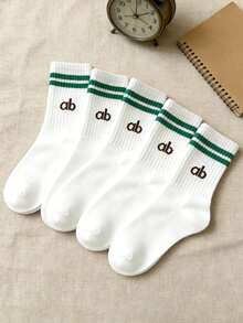 1/5 Pairs Unisex Letter Striped Mid-Calf Socks, Sports Socks, Casual Minimalist Comfortable Daily Versatile, Back To School Outfit, Suitable For All Seasons - Multicolor - View 5