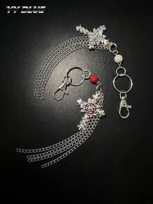 1pc Fashion Gothic Cross Waist Accessory, Minimalist Style Rhinestone Ball & Cross Design, Stainless Steel Chain Tassel Pants Chain, Unisex Daily & Holiday Wear Clothing Chain, Gift Jewelry - Multicolor - View 4
