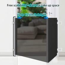 PVC Material Pet Safety Gate - Retractable Cat Fence Barrier, Auto-Retractable, Suitable For Home Stairs And Doorways, Space-Saving, Applicable For Cats And Small Dogs - Black - View 4