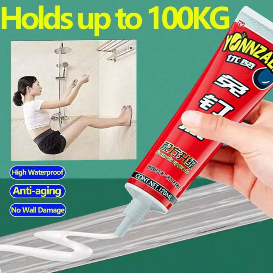 Heavy Duty Clear Nail Free Glue Waterproof Strong Bond No Drilling Adhesive Squeeze Tube Traceless Wall Mounting Adhesive For Bathroom Kitchen Tile Wood Plastic Metal Home Decor