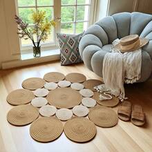 Bohemian Style Handwoven Linen Fiber Round Rug, Suitable For Living Room - Beige Rug, Non-Slip Rug, Garden Rug, Bathroom Rug, Kitchen Mat, Washable And Pet Friendly, Suitable For Bedroom, Patio, Indoor And Outdoor, Home Decor, Father's Day Gift! - Coffee Brown - View 5