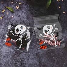 100入隨機圖案萬聖節餅乾包裝袋，南瓜派對幽靈糖果自黏禮物袋，節日禮品包裝袋 - 透明色 - 查看 4