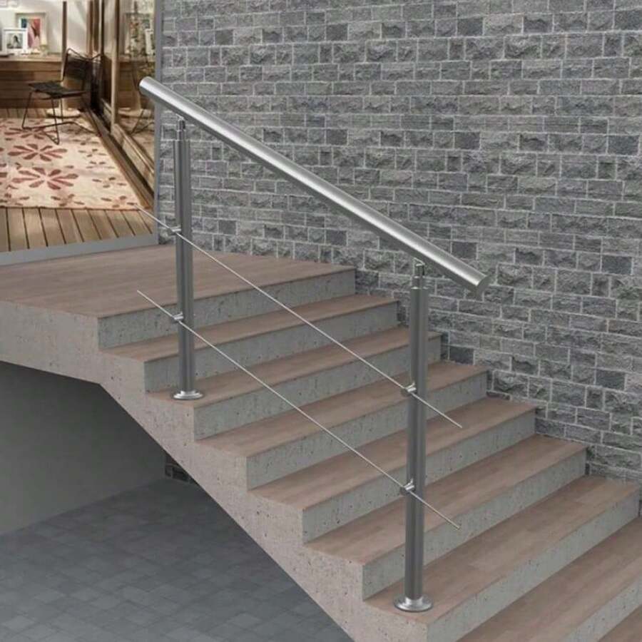 100cm Stainless Steel Handrail Railing, Silver Stair Railing With Fences, Freestanding Flexible Exterior Stair Railing For Staircases, Attics - Silver - View 1