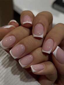 24pcs Medium Size Press-On Nails - French Manicure Style, Minimalist Design - Nail Care Products For Women And Girls - Multicolor - View 1