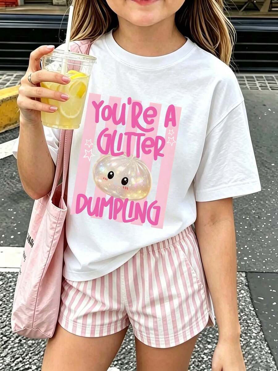 Tween Girl Casual Fun Print Round Neck Short Sleeve T-Shirt Summer Top - White - View 1