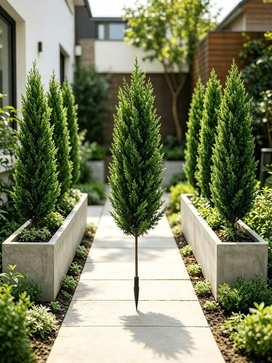 Artificial Pine Tree, UV Resistant And Washable, With Pointed Base For Direct Planting, Low Maintenance Greenery, Suitable For Garden Landscaping, Home Decor And Holiday Atmosphere, Pot Not Included - Multicolor - View 1