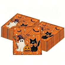 20Pcs Vintage Halloween Disposable Paper Napkins, 2-Ply Witch Ghost Pumpkin Print Dinner Napkins, Halloween Party Table Decor, Kitchen & Dining Table Supplies - Multiple Styles - View 3