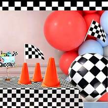 16/5/1pc - Top Hole Traffic Cone, Traffic Cone With Black And White Checkered Flag, Desktop Centerpiece Decoration Party Backdrop, Suitable For Racing Theme Birthday Party Supplies - Black and White Flag Cone - View 4