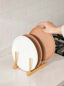 Bamboo Dish Drying Rack, Multi-Groove Plate Storage Holder, Kitchen Countertop Cup & Cutting Board Drain Organizer, Space Saving Tableware Display Stand For Home Sink Cabinet Pantry - Multicolor - View 7