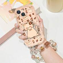 3-Piece Set: Caramel Kitten Tulip Heart Wavy Edge Phone Case + Cartoon Kitten Airbag Stand + Square Bear Beaded Chain Full Coverage Soft Shell Compatible With 17/17 Pro/17 Pro Max, 16/15, 15 Pro Max, 13/14/11/12/14 Pro Max, XS/XR/X/8/7/8 Plus/7 Plus/Suitable For Galaxy S22/23/24/S25/S26/A04/A36/A06/A07/A17/A15/A16/A24/A25/A34, Note 7/8/9/10/11/12/13/14, 13C/14C/A5, Honor X, HW, C53 C55, Spring Birthday Gift, Anniversary Gift. - Clear - View 3
