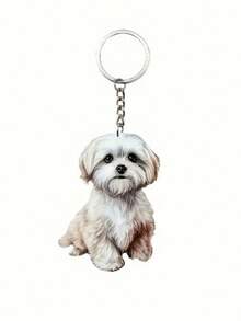 1 Set 3pcs Unisex Cute Cartoon Puppy Keychain, 2D Acrylic Animal Pendant Dog Mom Dad Puppy Lover Gift Charm - White - View 2