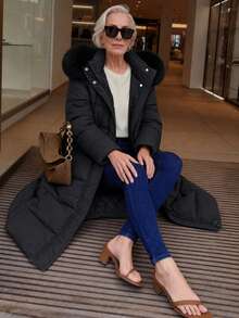 Giolshon 女款休閒連帽填充夾克，附口袋，輕量絎縫填充外套，人造毛內裡，適合春夏秋冬日常穿著 - 黑色 - 查看 6