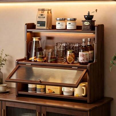 High Load-Bearing Storage Cabinet With Drawers & Sliding Doors, Compact Space-Saving Organizer, Keep Your Room Tidy For Coffee Mugs, Cosmetics & Office Supplies