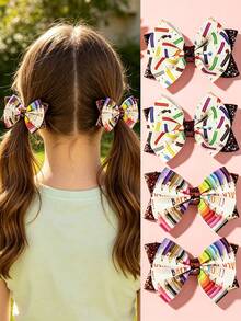 2 Stücke bunte Bleistift-Schleife Haarspangen für Kinder zum Schulanfang, Schulstil kleine Mädchen Pailletten-Schleife Haaraccessoires, vielseitige Campus-Outfit Haarspangen - Verschiedenfarbig - Übersicht 6