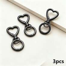 Gold Silver Black 3-Color Heart-Shaped Metal Keychains With Rotating Clasp For DIY Key Ring, Key Chain Hook, Lanyard Making, Wallet Making, Suitable For Men And Women Key Organizer - Multicolor - View 14
