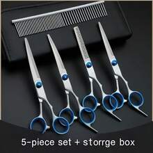 1 Set, 5 Pcs Pet Grooming Scissors Kit, Straight & Curved Scissors With Comb And Storage Box - View 7