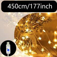 1pc USB Powered 8 Lighting Modes LED Star String Lights, Suitable For Holiday, Party, Birthday, Wedding Decoration, Girls Bedroom Wall Decor, Outdoor Garden Yard Decoration LED Fairy String Lights - Transparent Stars - View 12