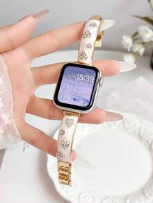1 قطعة سوار ساعة على شكل قلب مرصع بالراينستون، أنيق وفاخر، مناسب ل- Apple 38/40/41 (الجيل العاشر 42) 42/44/45/46/49 مم، يمكن استخدامه كهدية عيد ميلاد، هدية ترويجية، تصميم أنيق بسيط وفاخر باللؤلؤ والماس اللامع، سوار ساعة من الفولاذ المقاوم للصدأ - متعدد الألوان - مشاهدة 2