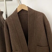OFTBUY Women's Fashion Brown Wool Fur Shawl Collar Short Coat With Contrast Faux Fur Cuffs, Perfect For Autumn/Winter - Coffee Brown - View 5