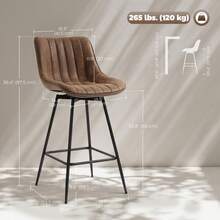 HOMCOM Bar Stools Set Of 2, 27" Swivel Counter Height Barstools With Backrest, PU Leather Upholstered Bar Chairs With Footrest And Steel Legs For Kitchen Island, Dining Room, Brown - Brown - View 8