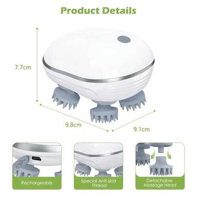 1 stuk handbediende draagbare hoofdhuidborstel, oplaadbare elektrische hoofdmassager, 4 massageklauwen elektrische hoofdhuidmassager, handbediende hoofdhuidmassager met 3 snelheidsstanden en 96 massagenodes, waterdichte hoofd- en rugschraper, verlicht spanning, verbetert hechting