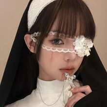 萬聖節女性蕾絲十字眼罩，暗黑哥德風蝴蝶結愛心面具配件 - 彩色 - 查看 6